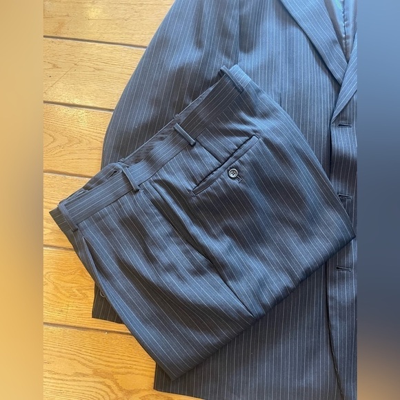 Luca Rossi Mens 3 Button Pin Stripe Wool 36 x 36 Regular Black Grey Pin 2 Slacks - Picture 6 of 8